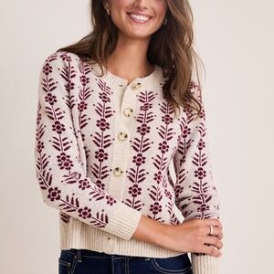 Francesca's Collections Cream and Burgundy Cardigan